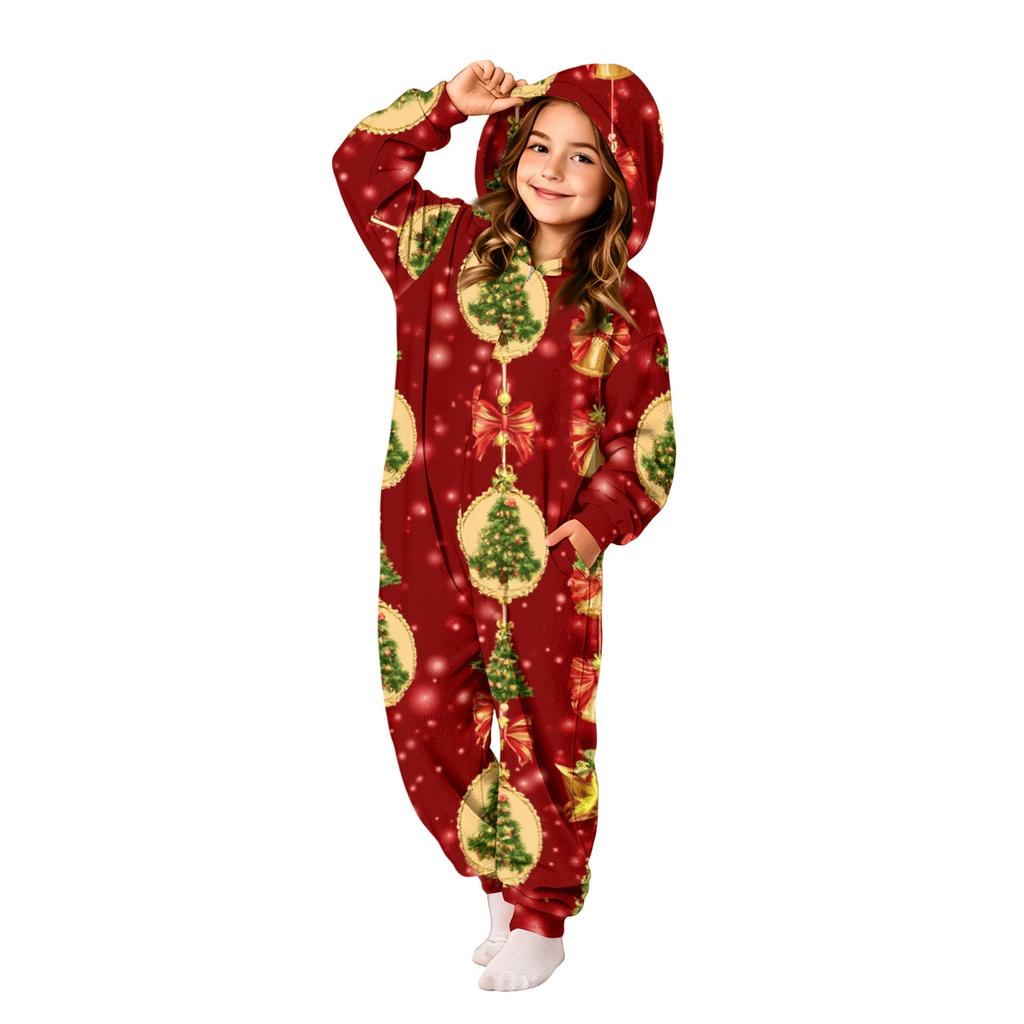Børne Juleprint Flanel Bodystocking Loungewear Sæt til Småbørn Ferie Hyggelig Outfit