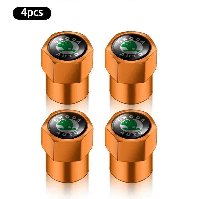4 pcs Sport style kit Car valve stem caps cover Car accessories For Skoda Rapid Kodiaq Fabia Karoq Laura Superb 2 VRS Octavia