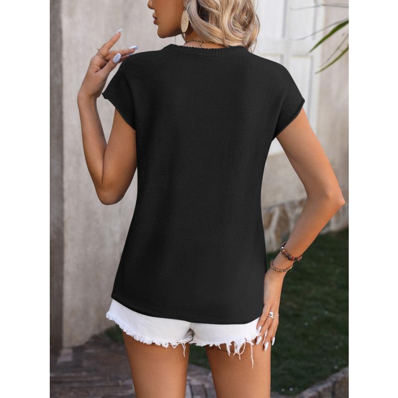Women's Casual Solid Color O-Neck Short Sleeve Top for Spring/Summer