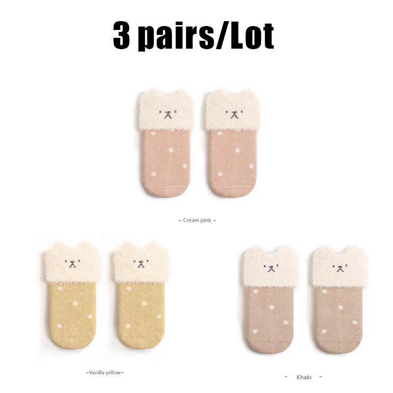 3 Pairs/Lot Thick Baby Mid Tube Socks For Winter Warm Newborn Mid Tube Socks Cartoon Dog Socks For Boys And Girls