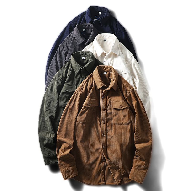 American Retro Corduroy Shirt Men's Fall/Winter Silm Long Sleeves Overalls Export Cattle Goods Casual Shirt