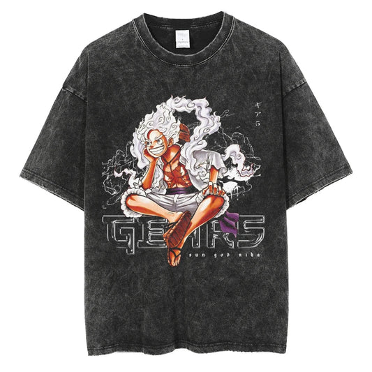 Japanese Anime One Piece Retro Washed Tshirt Men and Women Summer Harajuku YK Clothing Round Neck Short Sleeved Tshirt Unisex