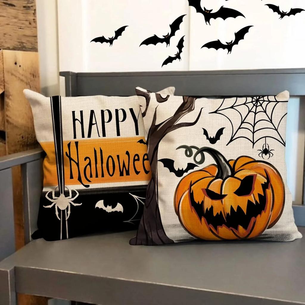 Spooky Halloween Pillow Covers Trick Or Treat, Happy Halloween, And Pumpkin Designs Sofa Cushion Cover