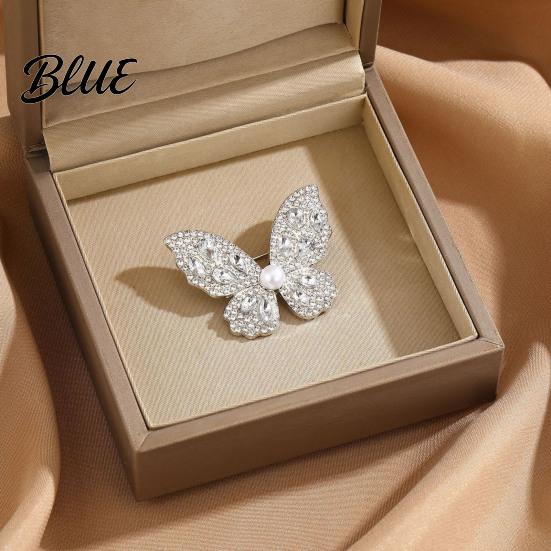 Faux Pearl Rhinestone Brooch Women Three-Dimensional Butterfly Design Pin
