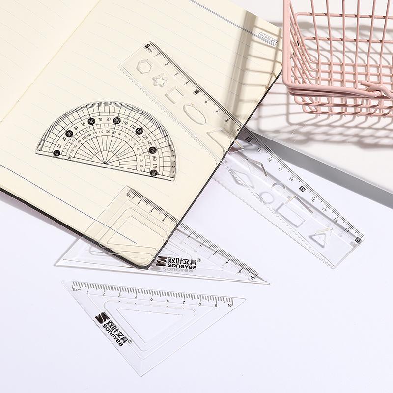 Cartoon Stationery Set: 4-Piece 20cm Ruler, Triangle Ruler, Cute Multi-Functional Protractor for Students