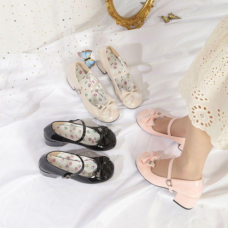 Princess style elegant sweet Mary Jane shoes with skirt jk bow round head vitality cute lo shoes