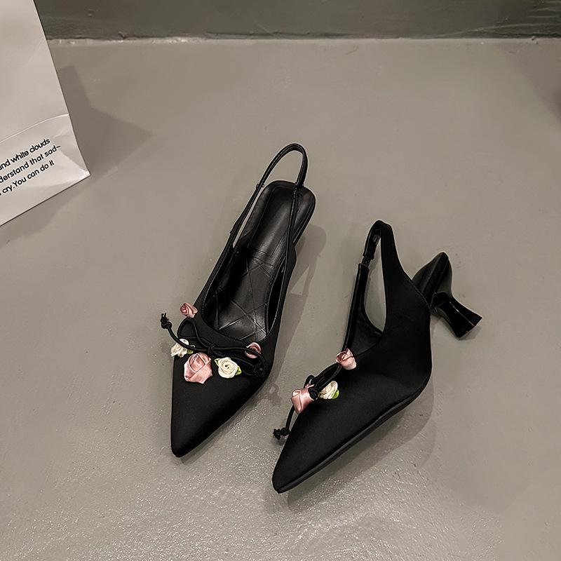 

Французские шлепанцы Niche Fairy на высоком каблуке, женские летние китайские туфли с острым носком 41 чёрный