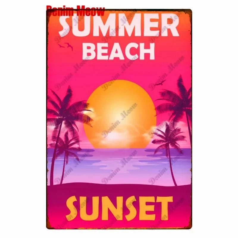 Beach Metal Tin Sign, Vintage Summer Beach Plates, Relax Wall Sign, Pool Tiki Bar Pub Seaside Ocean, Happy Place, Decor WY161