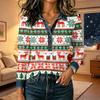 Women's Casual Loose Fit Long Sleeve Christmas Print Patchwork Top with Shoulder
