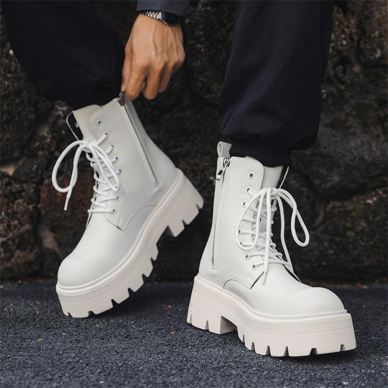 Martin boots men's platform heightening derby leather shoes big head ins men's medium top short boots 7368-W