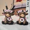 Pastoraler Stil Hochlandrind Harz Blumentopf Multifunktionales Kreatives Ornament Valentinstagsgeschenk Heim Schreibtisch Dekoration