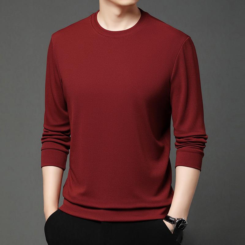 

Long Sleeve Sweater Solid Color Crew Neck Sweater Breathable Loose Versatile Bottom Knitted T-Shirt M красный