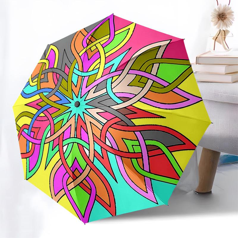 

1pc Colorful Mandala Pattern Automatic Folding Umbrella - Portable 3-Fold Design, 8-Rib Iron Frame Outdoor Umbrella, Ideal Gift for Fans, Travelers, D