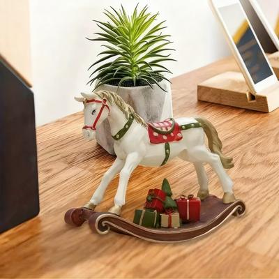 Yousheng Hand-painted Rocking Horse Statue Vintage Wooden Horse Figurine Resin Pony Sculpture Home Office Desktop Decoration Ornament