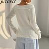 BITCED Solid Color Minimalist Off-Shoulder Pullover Sweater for Women - Autumn/Winter Knit Casual Sweater