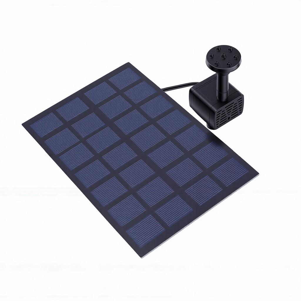 Solar Square Fountain Quiet Weather Proof 2W Solar Fountain Pump with Separate Solar Panel Extension Cord 5 Nozzles for