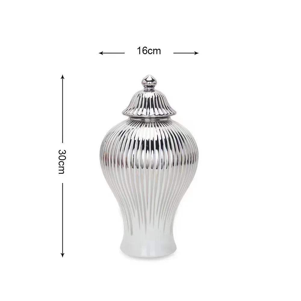 Ceramic Vase Universal Jar with Lid Golden Stripes Decor Ginger Jar Storage Bottle Desktop Porcelain Ornaments Home Decor Vase