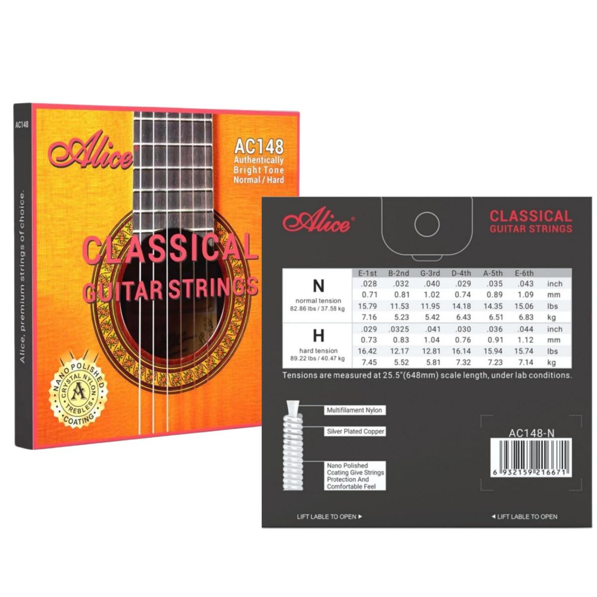 Struny do gitary klasycznej Alice 6 szt./zestaw/Struny z rdzeniem nylonowym /AC148/AC158/AC108/AC130/AC139/AC136/AC132 /Części i akcesoria do gitar