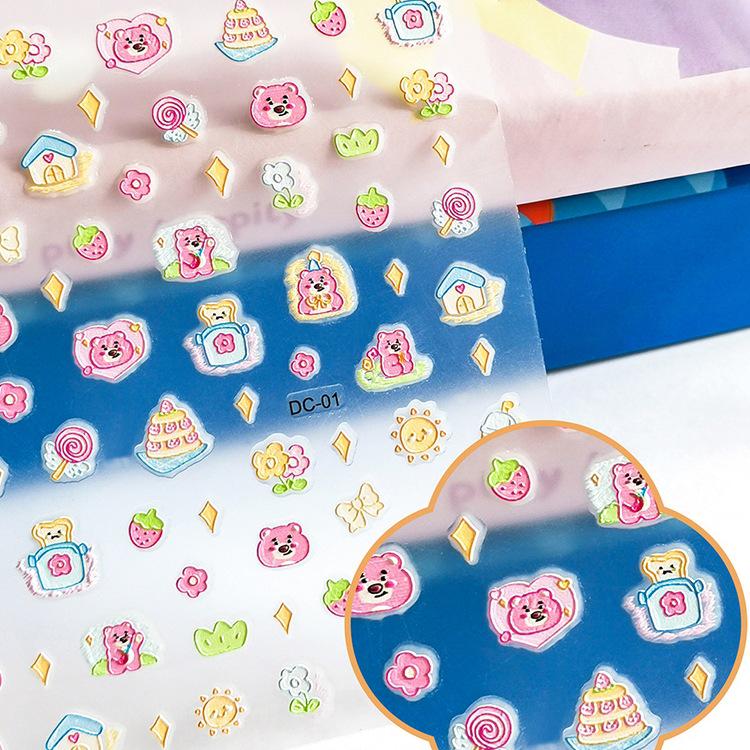 Glow-in-the-Dark 5D Embossed Nail Stickers for Girls - Waterproof, 3D Princess Design