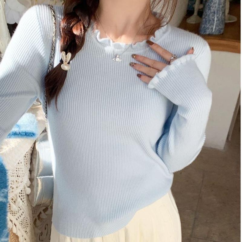 

Новый тип женского свитера с краями из черного гриба в качестве базового слоя в сочетании с трикотажным топом с круглым вырезом и длинными рукавами для осени и зимы one size синий