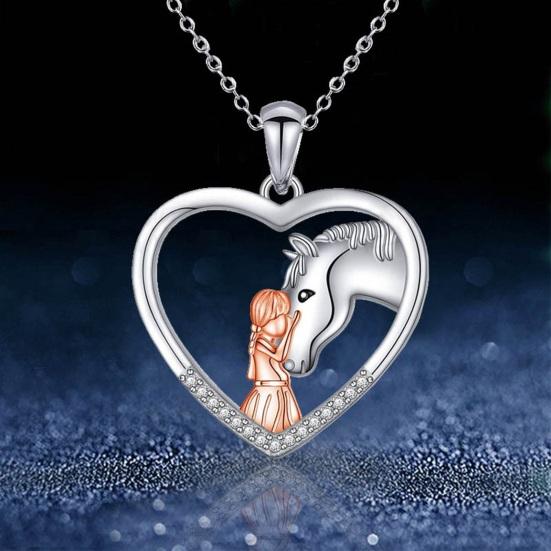 Horse Necklace for Women Girl And Horse Heart Pendant Necklace Sparkling Rhinestone Necklace Jewelry Gift for Horse Lovers Girls Daughter