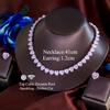 Trendy Jewelry Brass Silver Plated Jewelry Set Pink Iced CZ Ring Earrings Necklace Cuban Tennis Heart Shaped Woman Jewelry Set
