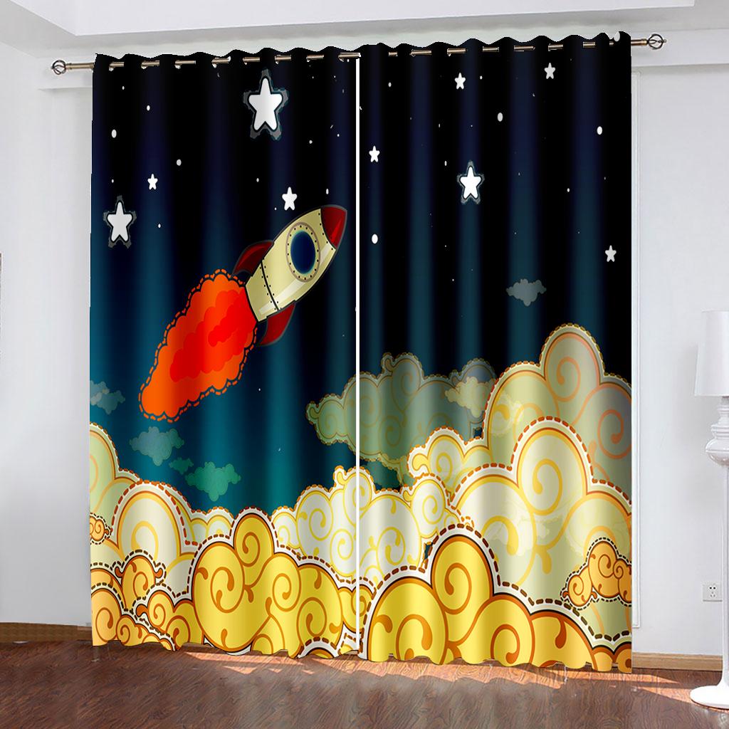 3D Personal Custom Cartoon Space Rocket Cute Kids Shading Window Curtrain Children's Short Curtains for the Living Room Bedroom