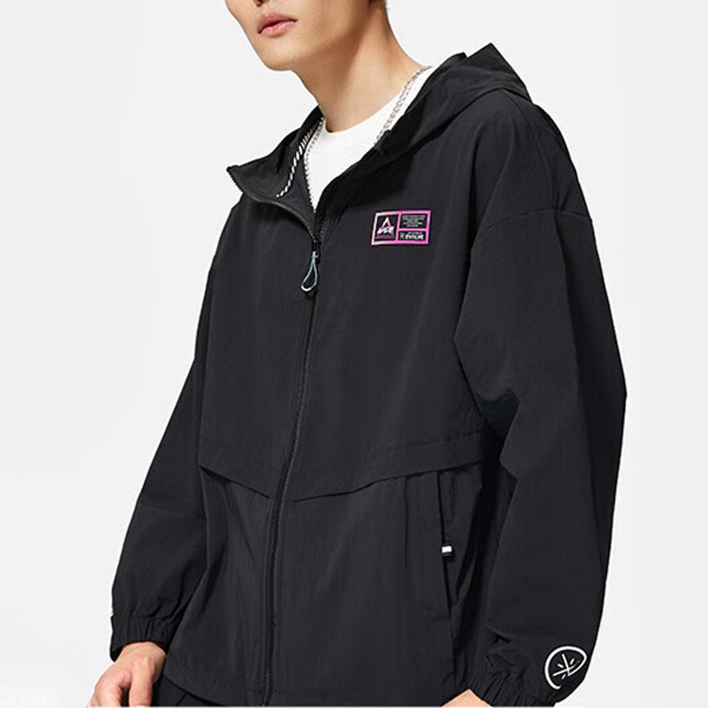 Li Ning Jackets Men's Black Hooded Moderate Wind Shell AFDS797-1