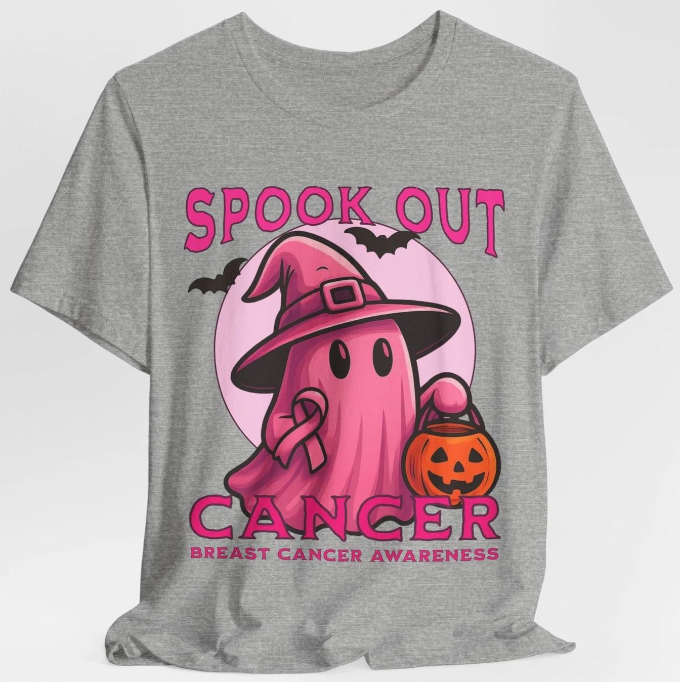 Spook Out Cancer T Shirt Pink Ribbon Breast Cancer Awareness Halloween Ghost Tee S