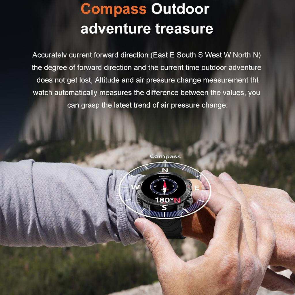 Rainbuvvy KC86 Outdoor-Sportuhr 1,43-Zoll-Bildschirm Bluetooth-Anruf Herzfrequenz Kalorien Höhe Druck Kompass Taschenlampe Bluetooth Smart Watch