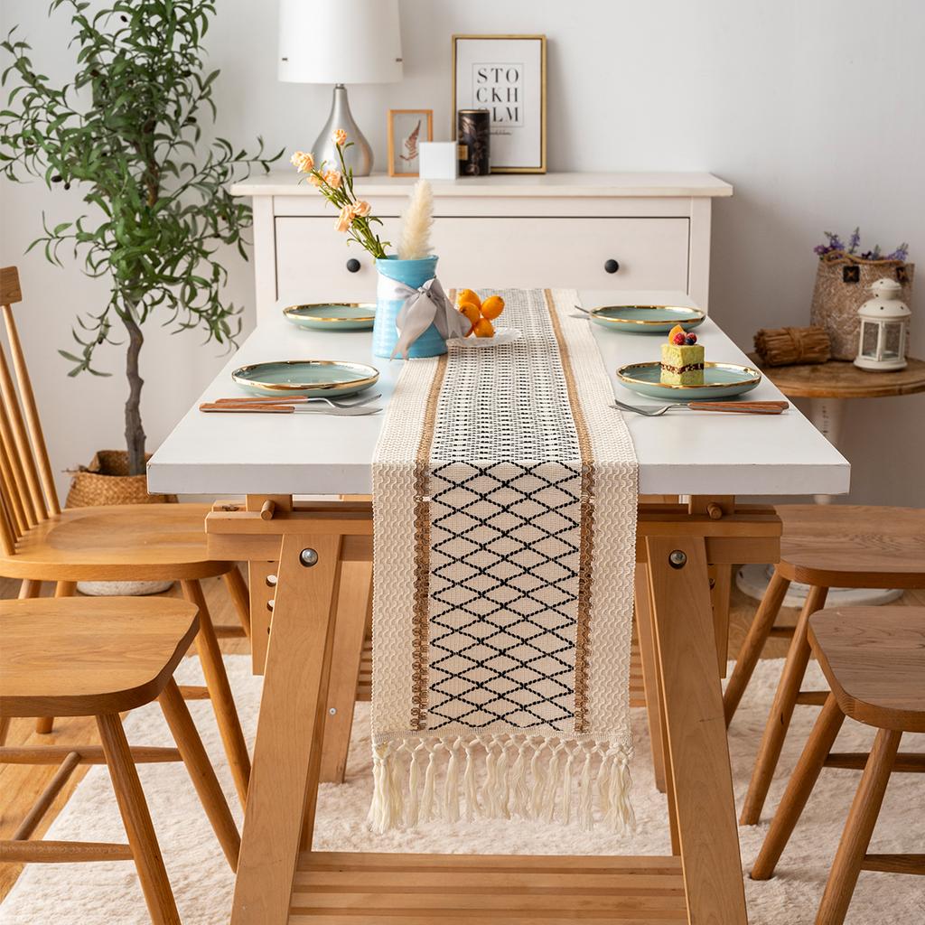 Böhmisch Rustikal Hochzeit Brautparty Abendessen Baumwolle Leinen Tischläufer