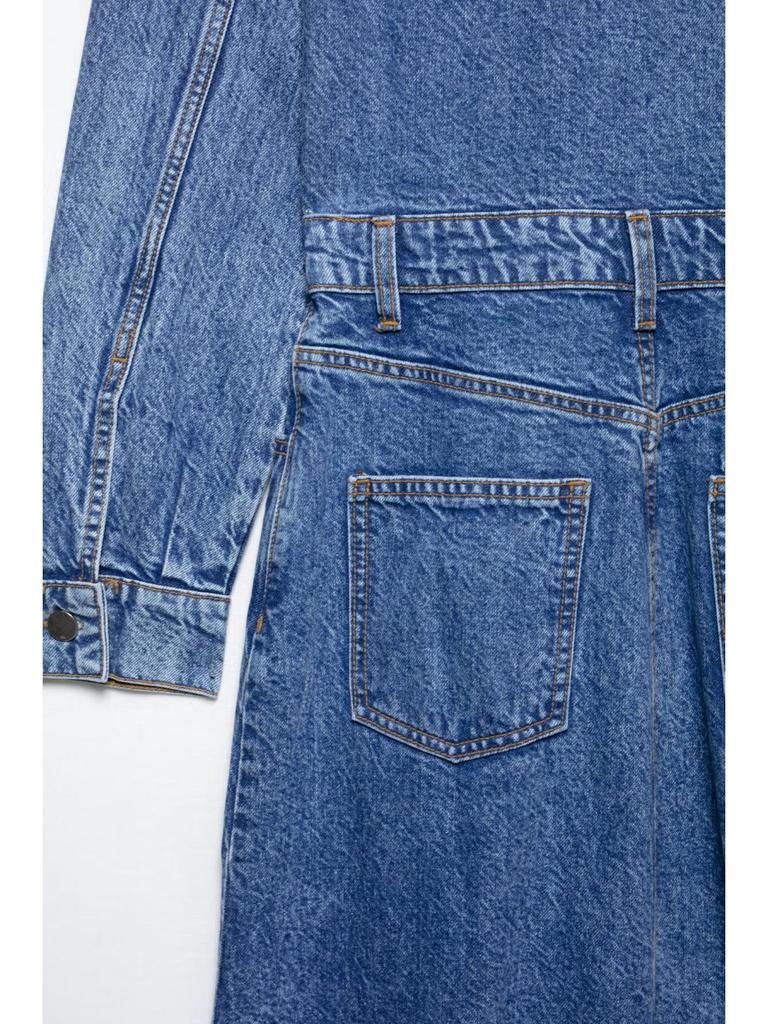 Spring Women's Denim Lapel Long Sleeve Dress