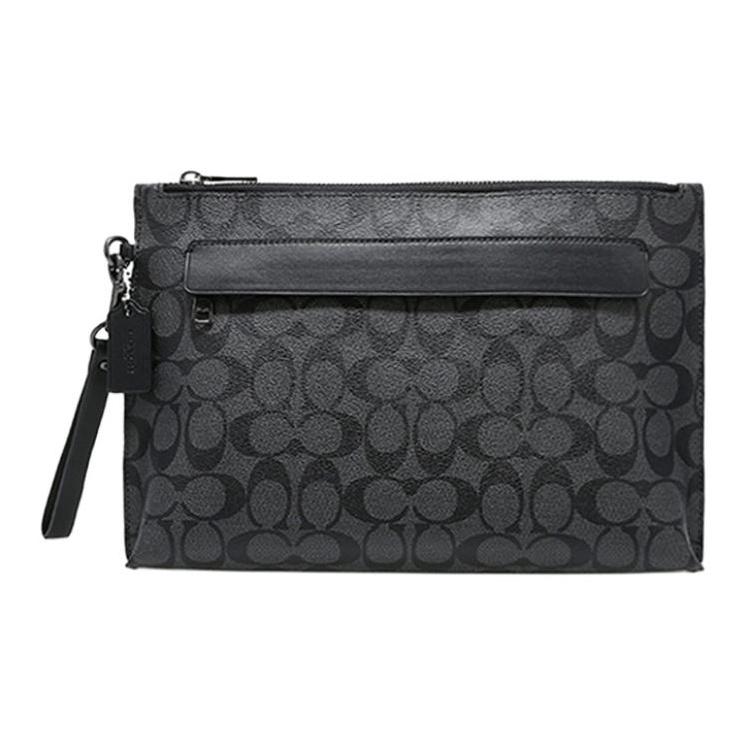 Coach Pouch 30 Classic Logo Print Zipper Coated Canvas And Leather Clutch Large Men clutch Black 29508-CQBK Basic Set (Bag+Dust Bag)