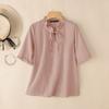 ZANZEA Women Elegant Lace-Up Round Neck Summer Casual Half Sleeve Blouse