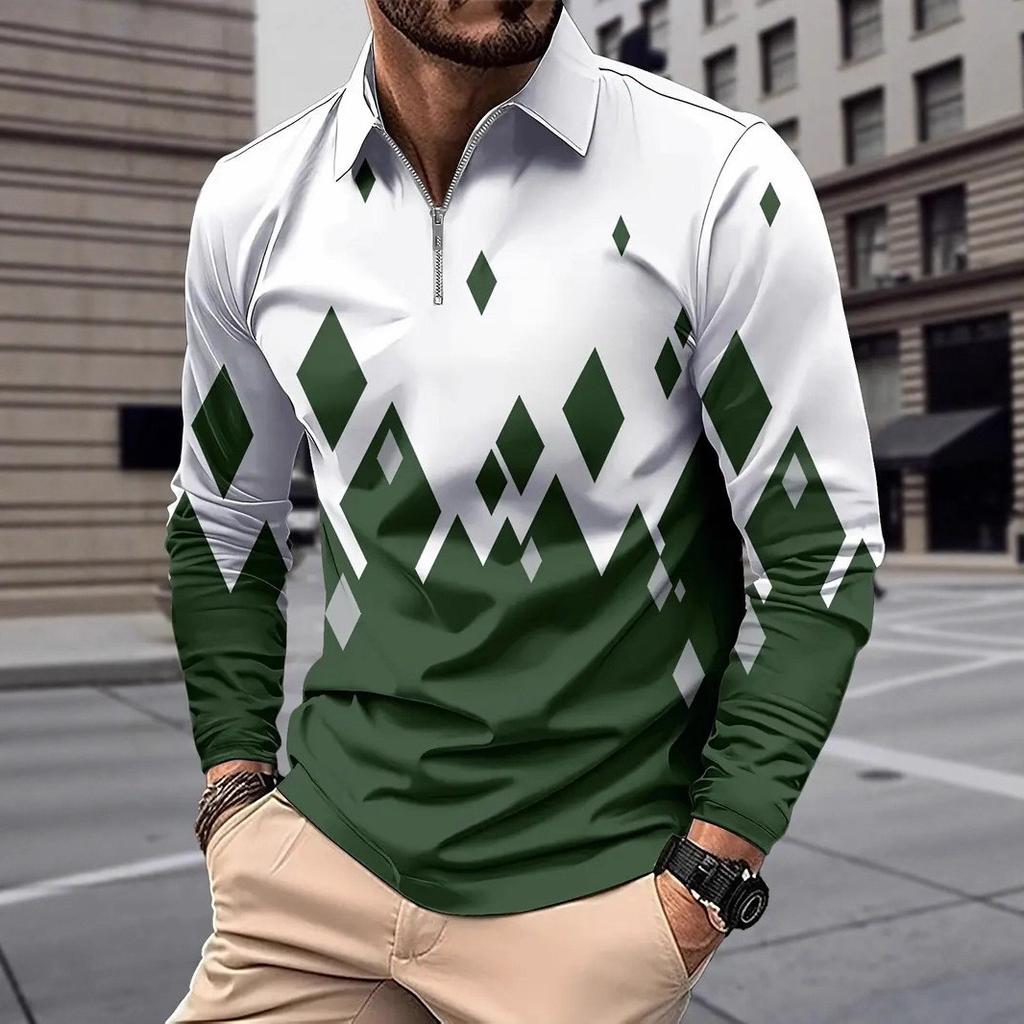 Modern Long Sleeve Polo Shirt, Stylish Striped Design For Casual Wear