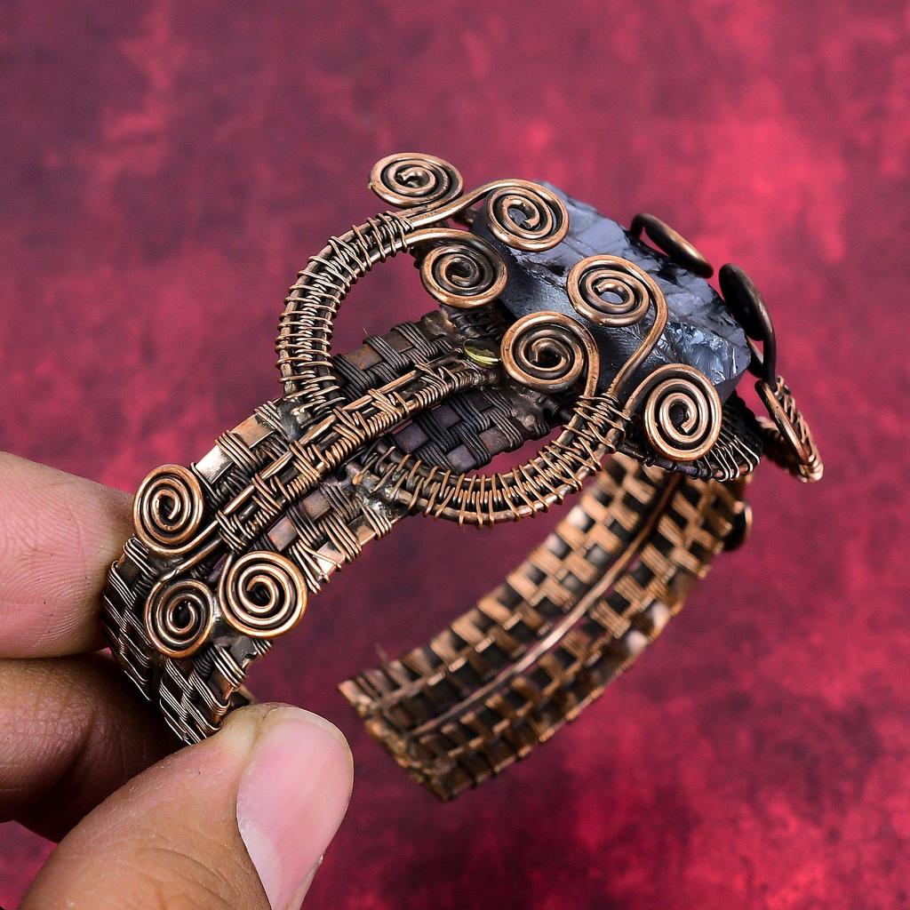 Shungite rough cuff bracelet copper wire wrapped jewelry adjustable bangle natural gemstone handmade bangle copper wire wrap cuff bracelet