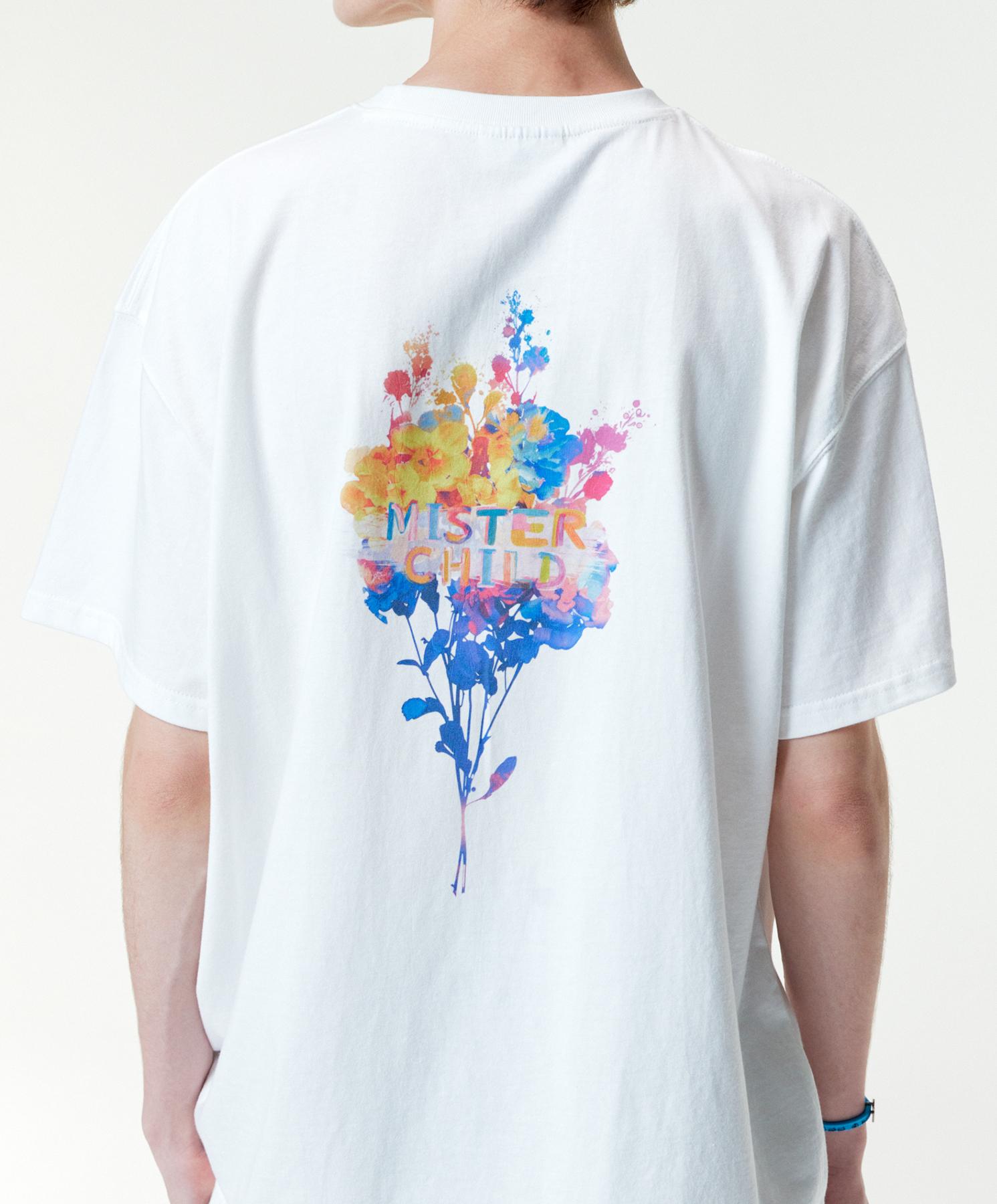Mister Child Rainbow Flower T-Shirt White L