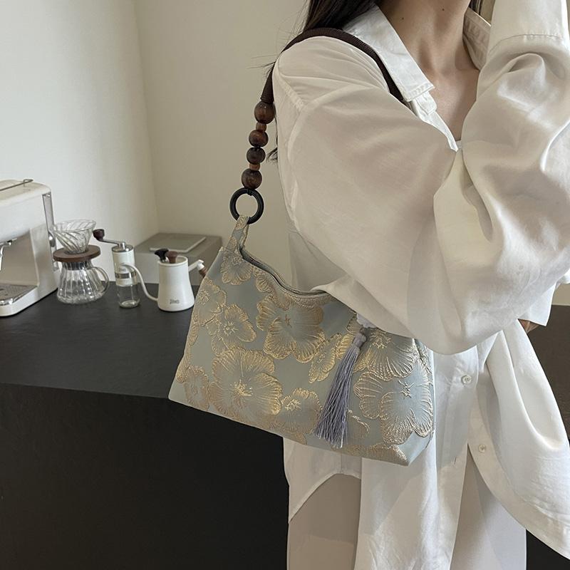 Chinese Style Women Embroidered Underarm Bag Crossbody Large Capacity Shoulder Commuter Bucket Handbag National Ethnic Pattern