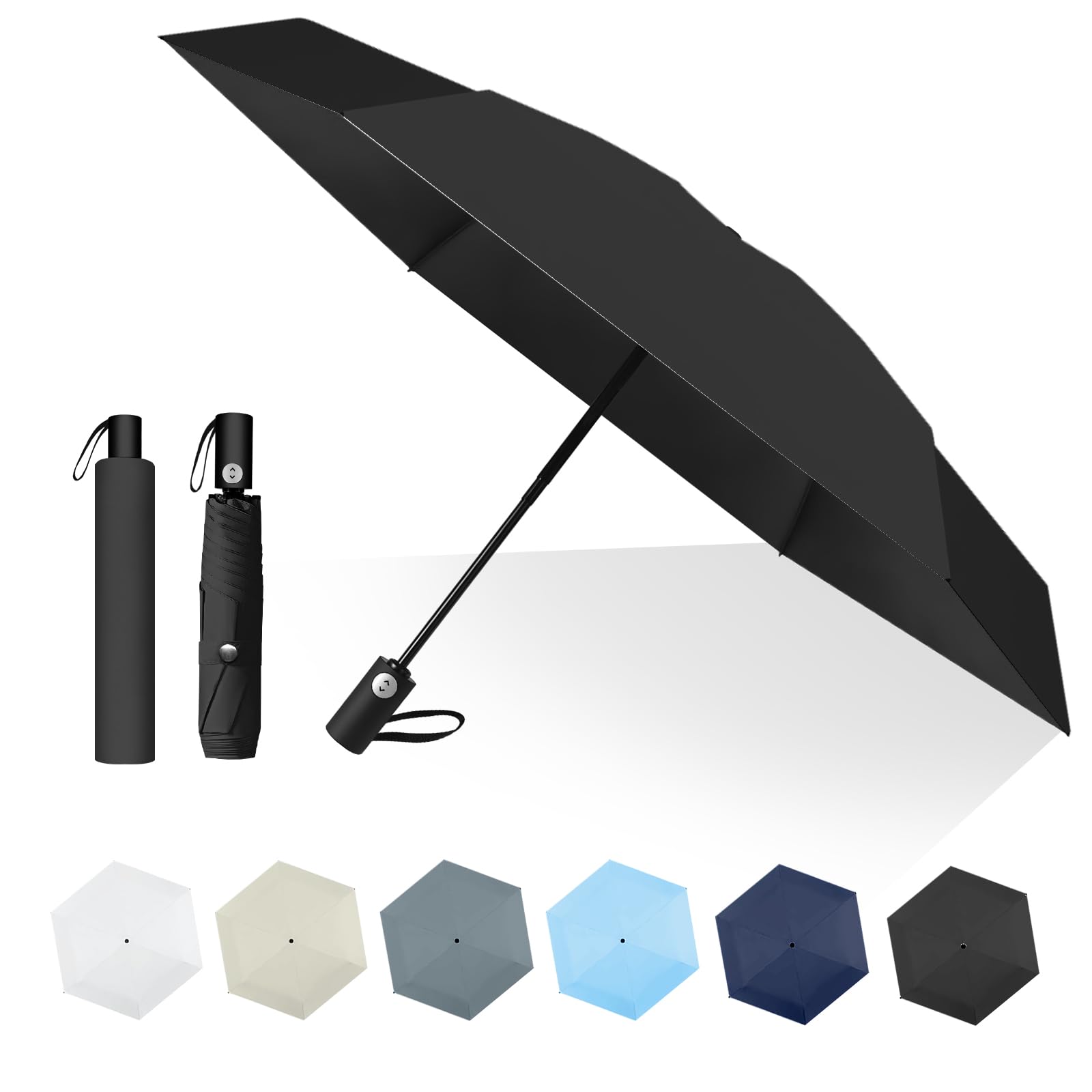 

Складной автоматический обратный УФ для солнечной или дождливой погоды складной легкий теплый один основной спица диаметр 6 прочный УФ простой зонт Trenovo, большой, открытый/закрытый, чёрный