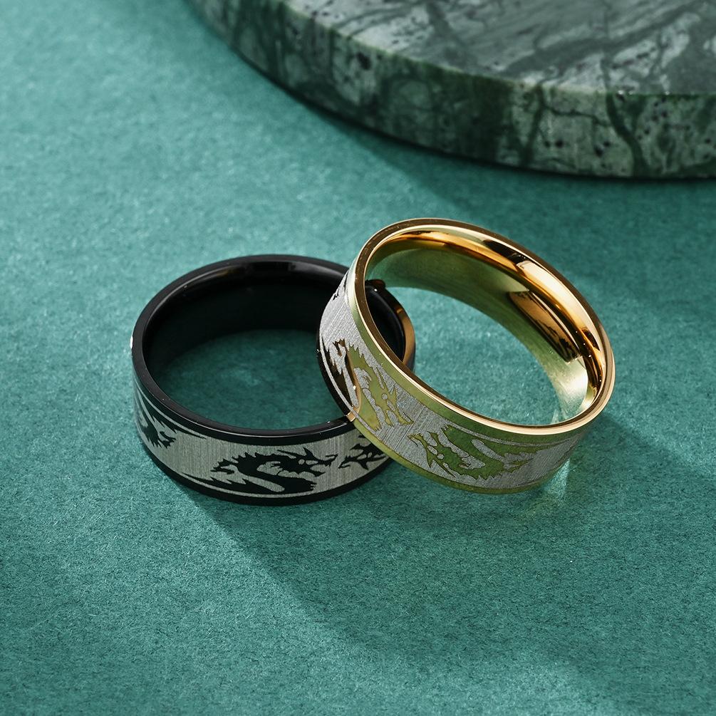 Men's Embossed Dragon Pattern Gold Ring, Electroplated Domineering Men's Ring, High-end Jewelry Ring