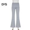 Women Flared Pants Elastic High Waist Solid Color Casual Trousers Basic Style Slim Fit Long Pants Daily Wear
