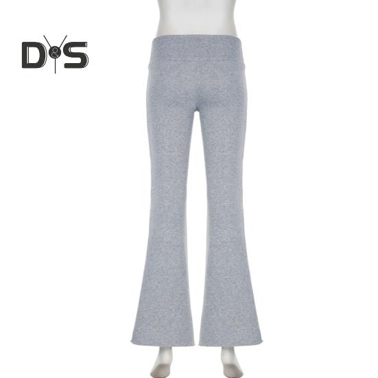 Women Flared Pants Elastic High Waist Solid Color Casual Trousers Basic Style Slim Fit Long Pants Daily Wear