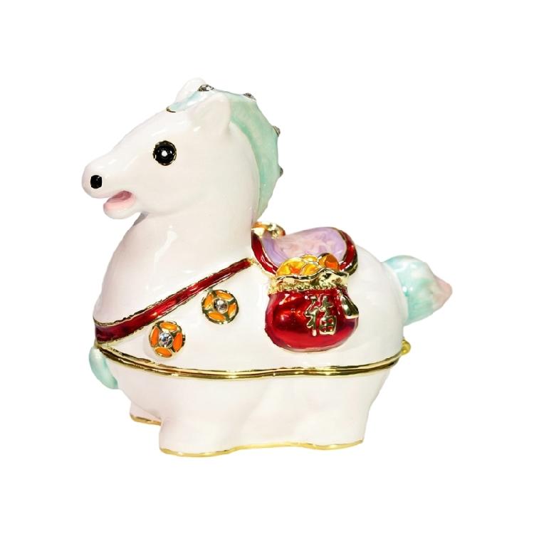 Exquisite Alloy Trinket Box Horse Shaped Jewelry Case with Glossy Finish and Sparkling Rhinestones for Small Accessory