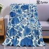 Cyan Blue Water Bloom Cartoon Anime Print Flannel Blanket Soft Warm Throw for Kids Bedroom Sofa Bed Christmas Office Car