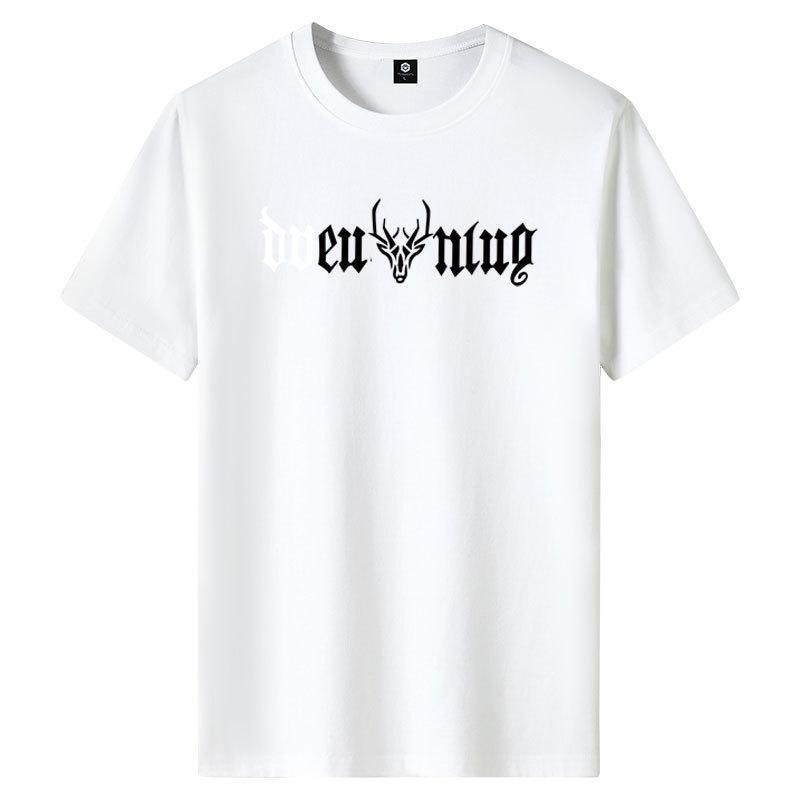 QICED Летняя футболка с короткими рукавами, мужская футболка с круглым вырезом и трендовым низом S белый