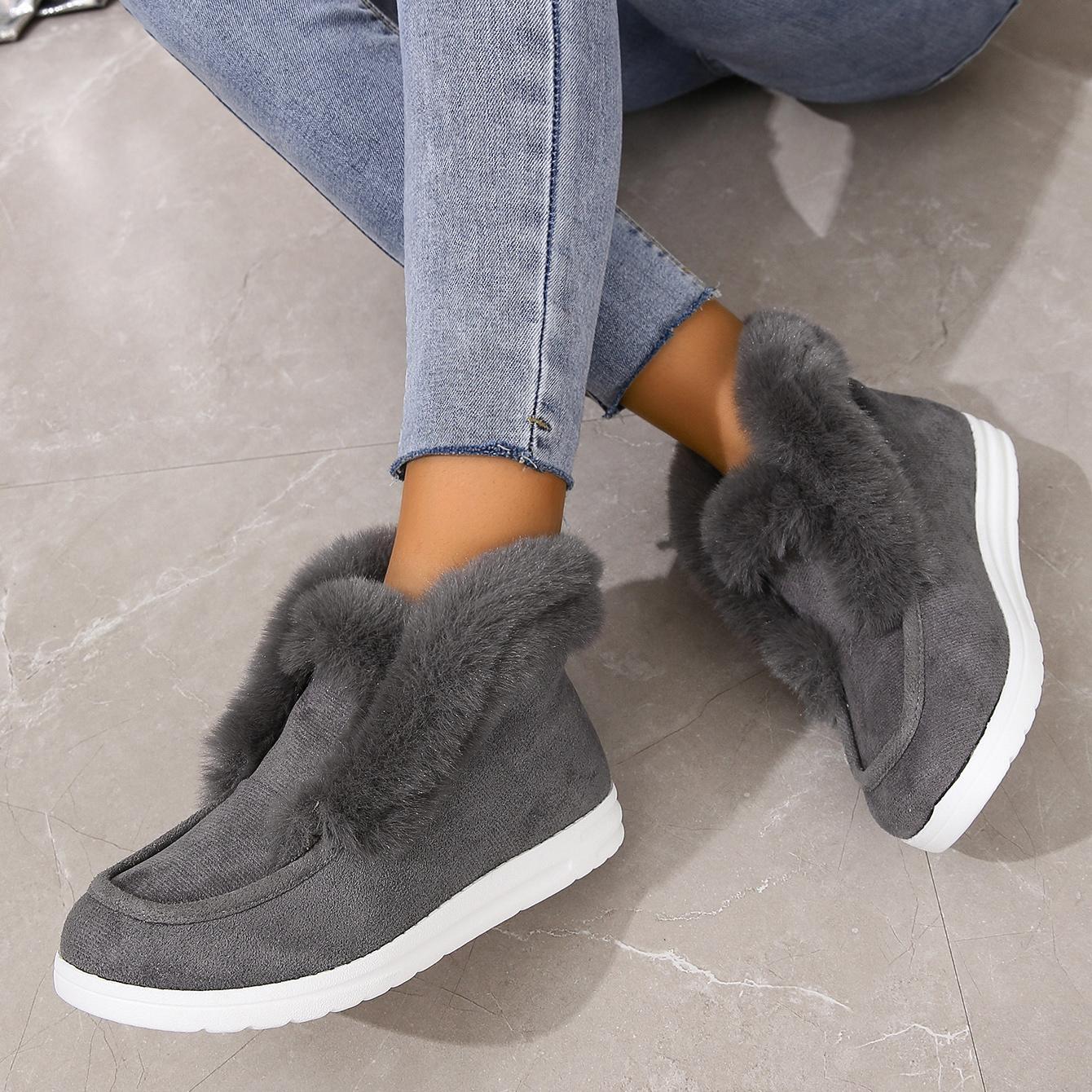 

Чоботи на платформі Нові жіночі ботильйони 2024 Жіночі зимові теплі плюшеві зимові черевики Зручне жіноче взуття 36 сірий колір