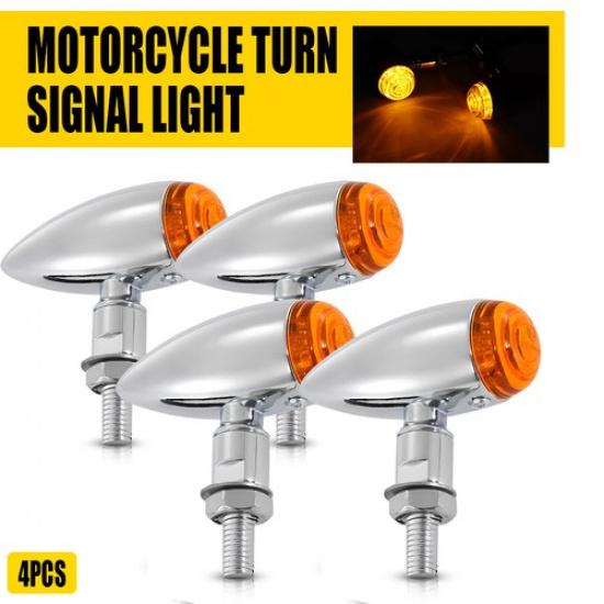 4X LED Turn Signal Motorcycle Light Chrome Lamp Amber 12V Universal M10 Blinker