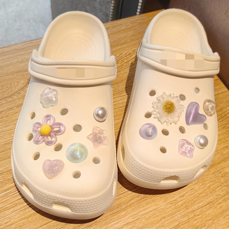 Set Fashion Gemstone Crystal Colorful Powder Shoe Charms Pearl Flower Shoe Decorations DIY Detachable Shoes Accessories 1 Set