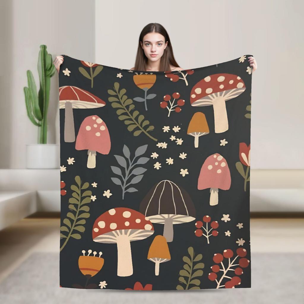 Cartoon Mushroom Blankets Fleece Decoration  Portable Super Warm Throw Blanket for Bedding Office Bedspreads