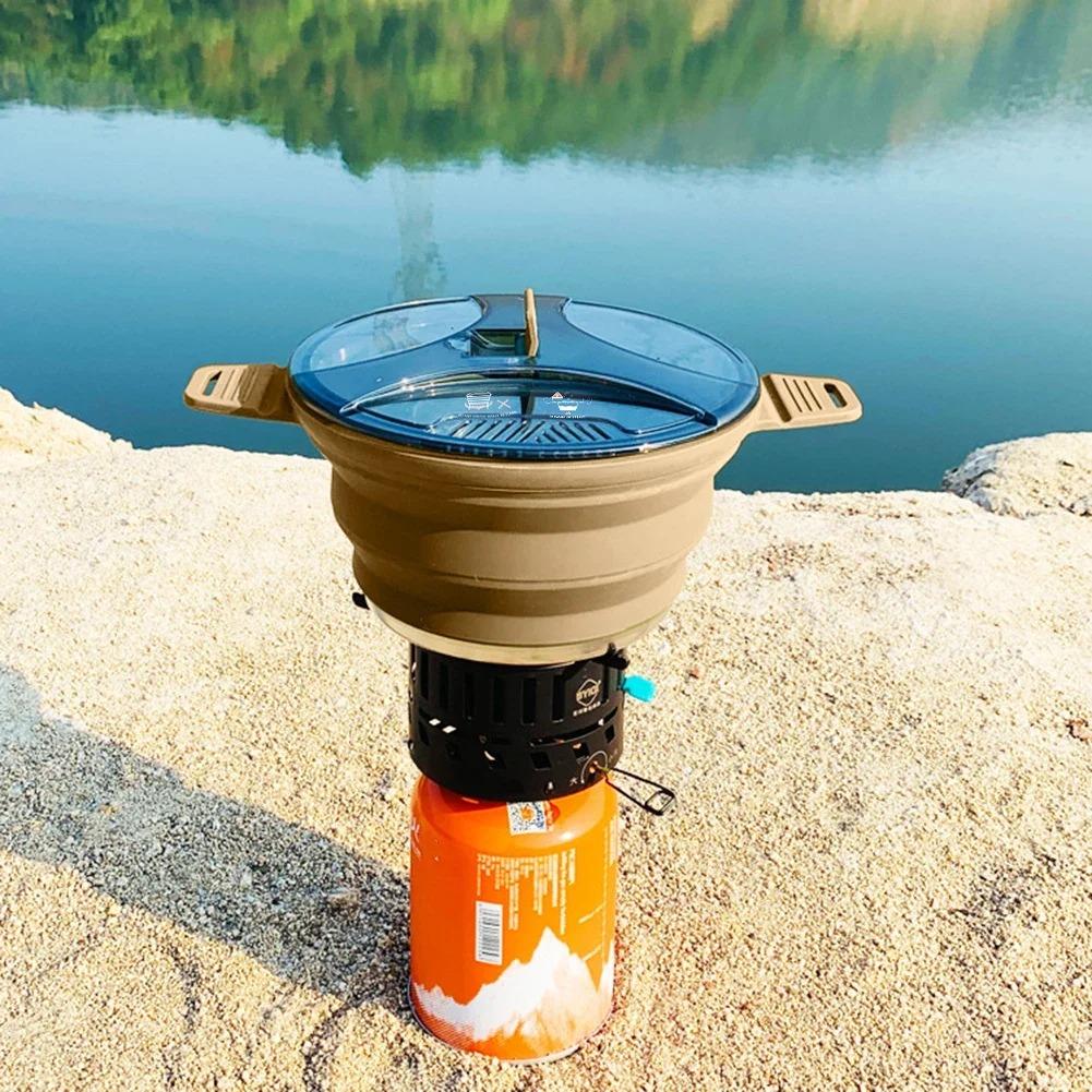 2.5L Silicone Folding Kettle Camping Teapot Coffee Cooking Pot Portable Boiling Water Pot for Outdoor Picnic Tableware.